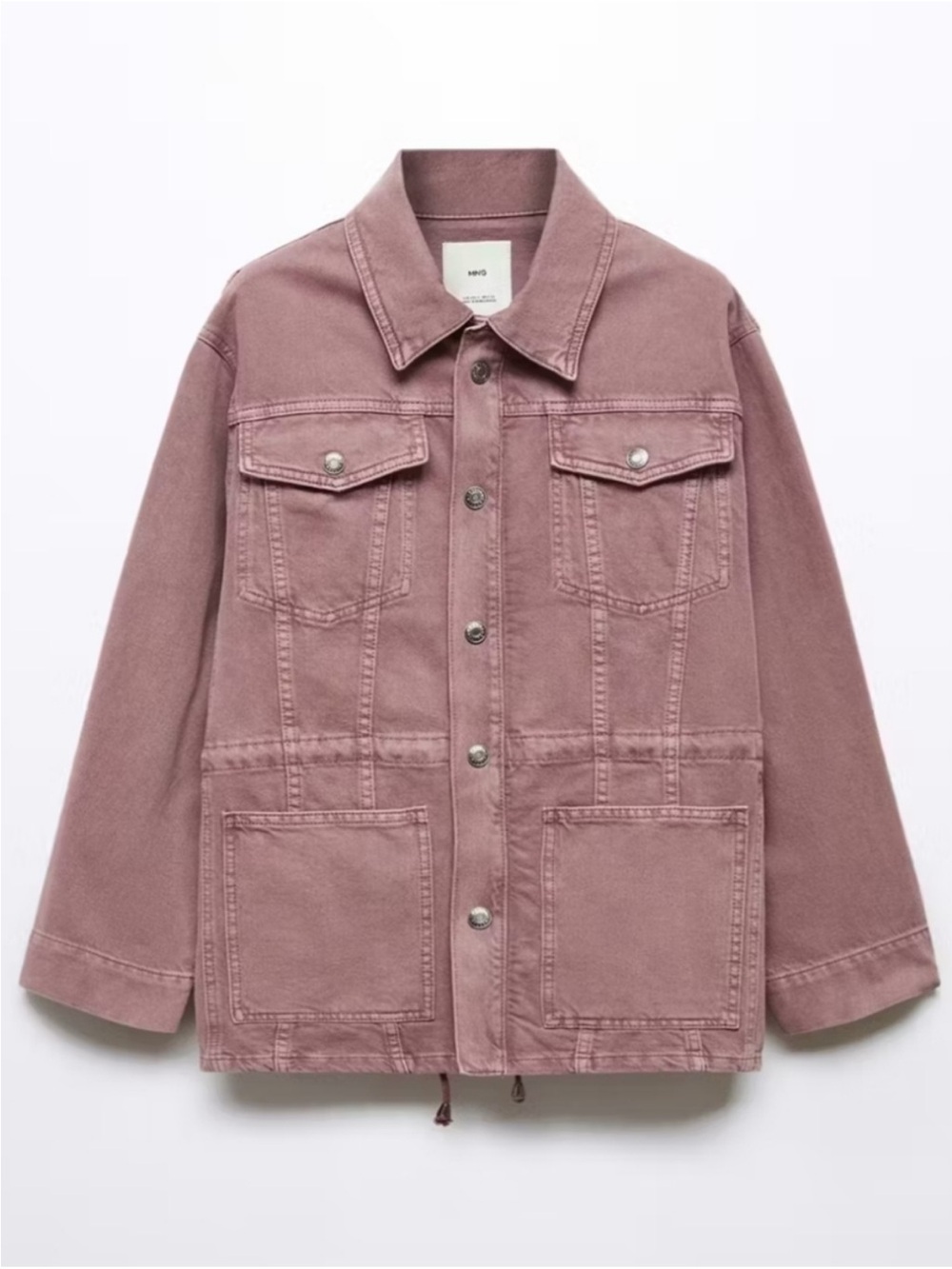 Mango Denim Utility Jacket with Drawstring Oversize Cotton - Dusty Rose